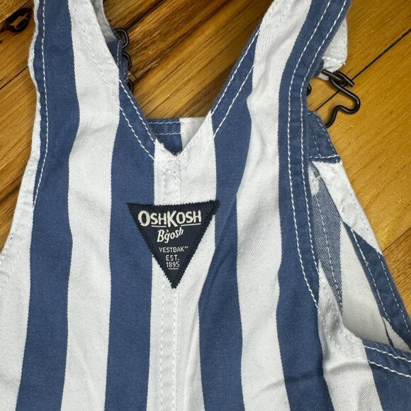 OshKosh B’Gosh Denim Overalls 12 Mos.  Shorts Blue White Stripes - Picture 4 of 6